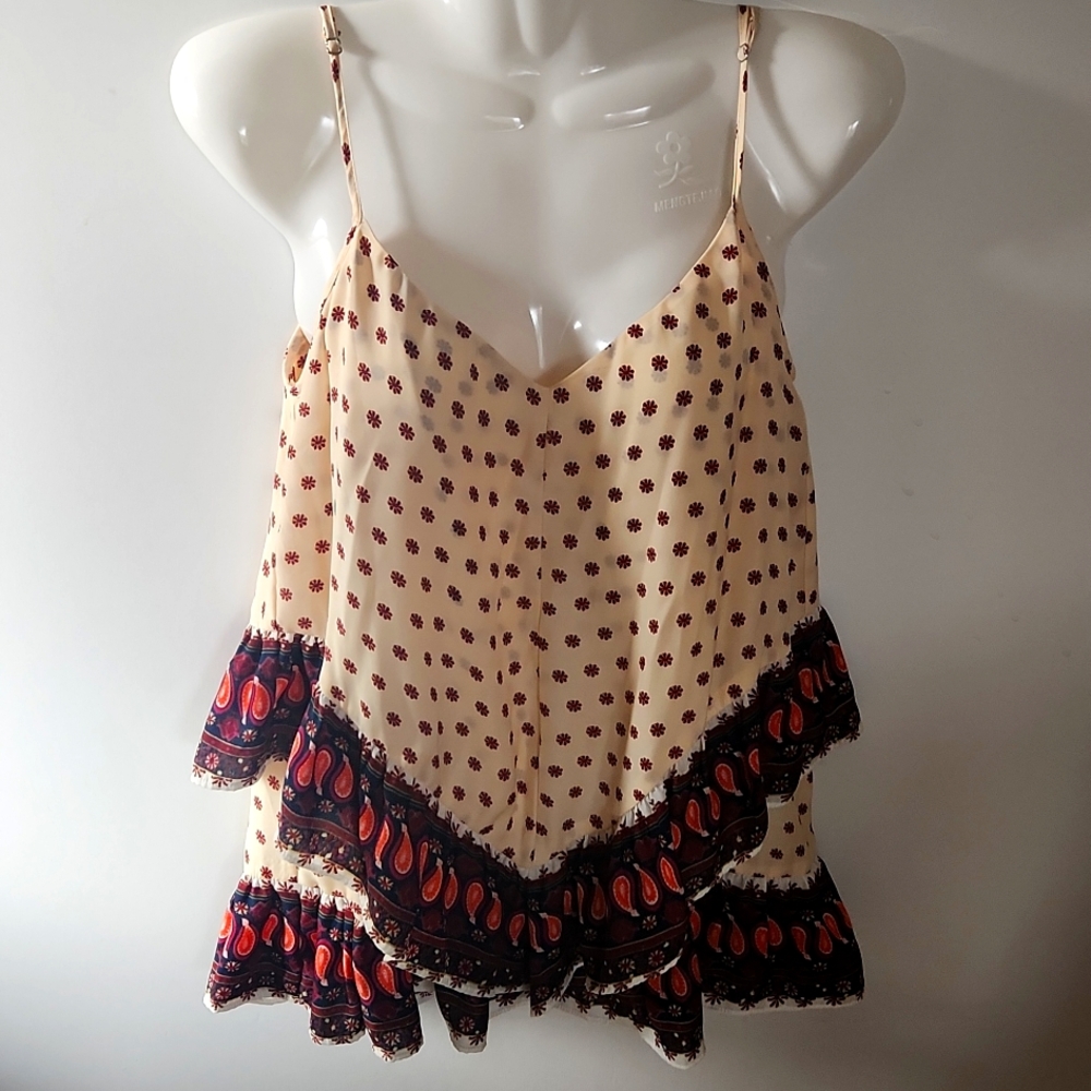 Anthropologie Cream Paisley-Trim Silk Camisole